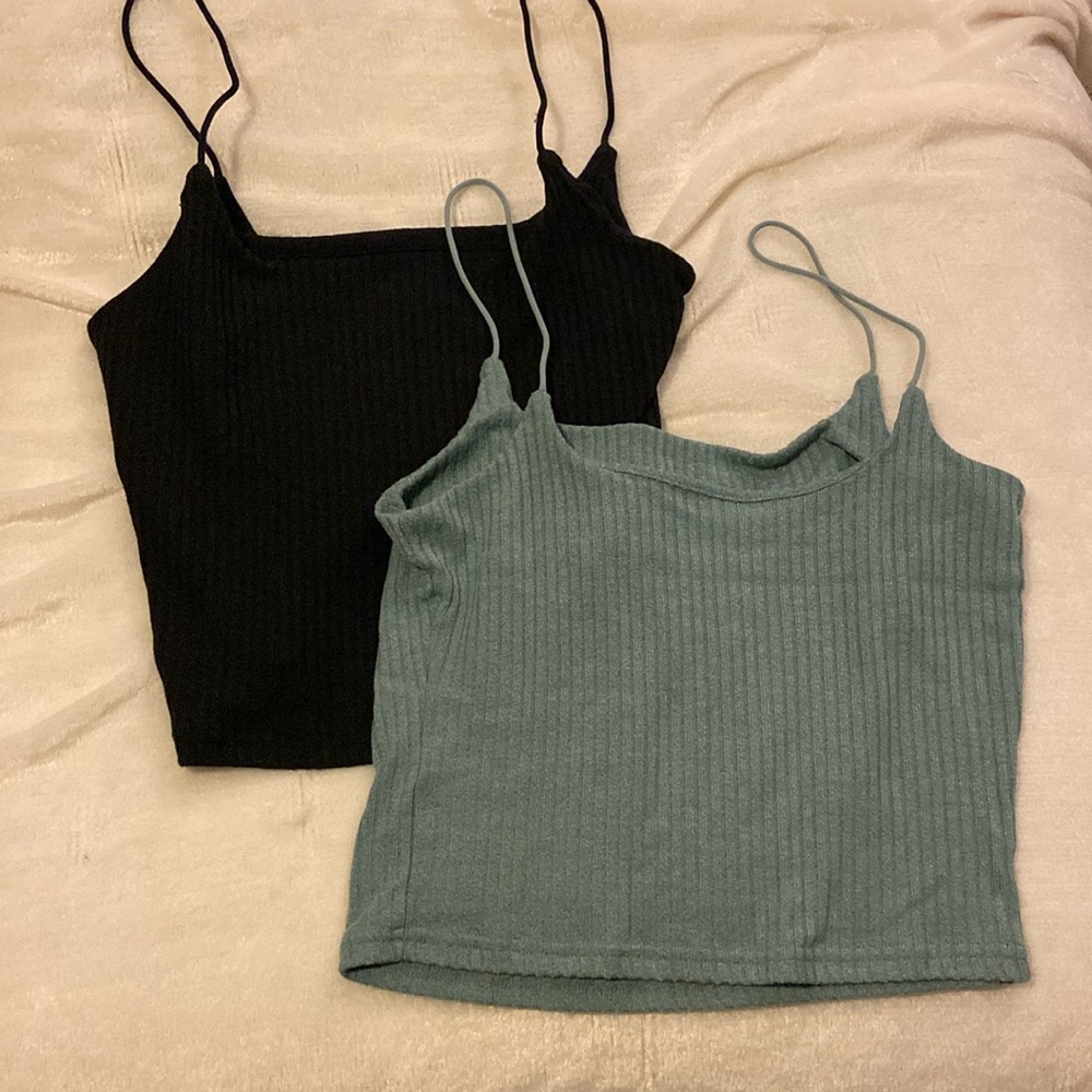 Tank tops: blue and black